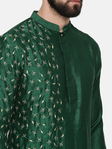 Bottle Green Hand Emboidered Kurta - MMK0536