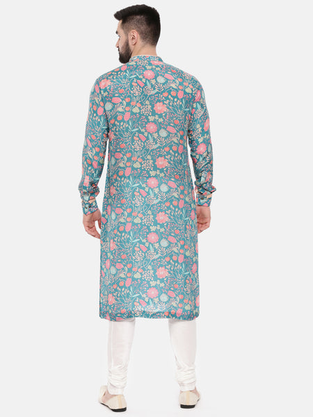 Blue Printed Muslin Kurta Set - MMK0562