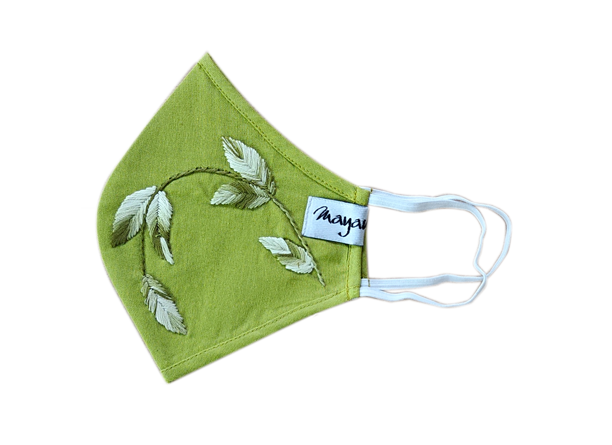 Hand Embroidery Green Linen Mask - MMMASK006