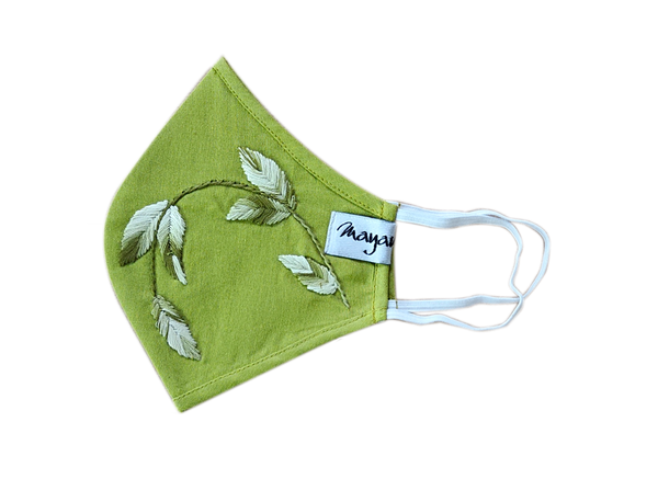 Hand Embroidery Green Linen Mask - MMMASK006