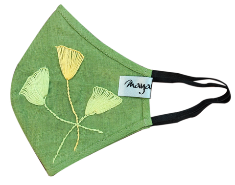 Hand Embroidery Green Linen Mask - MMMASK017