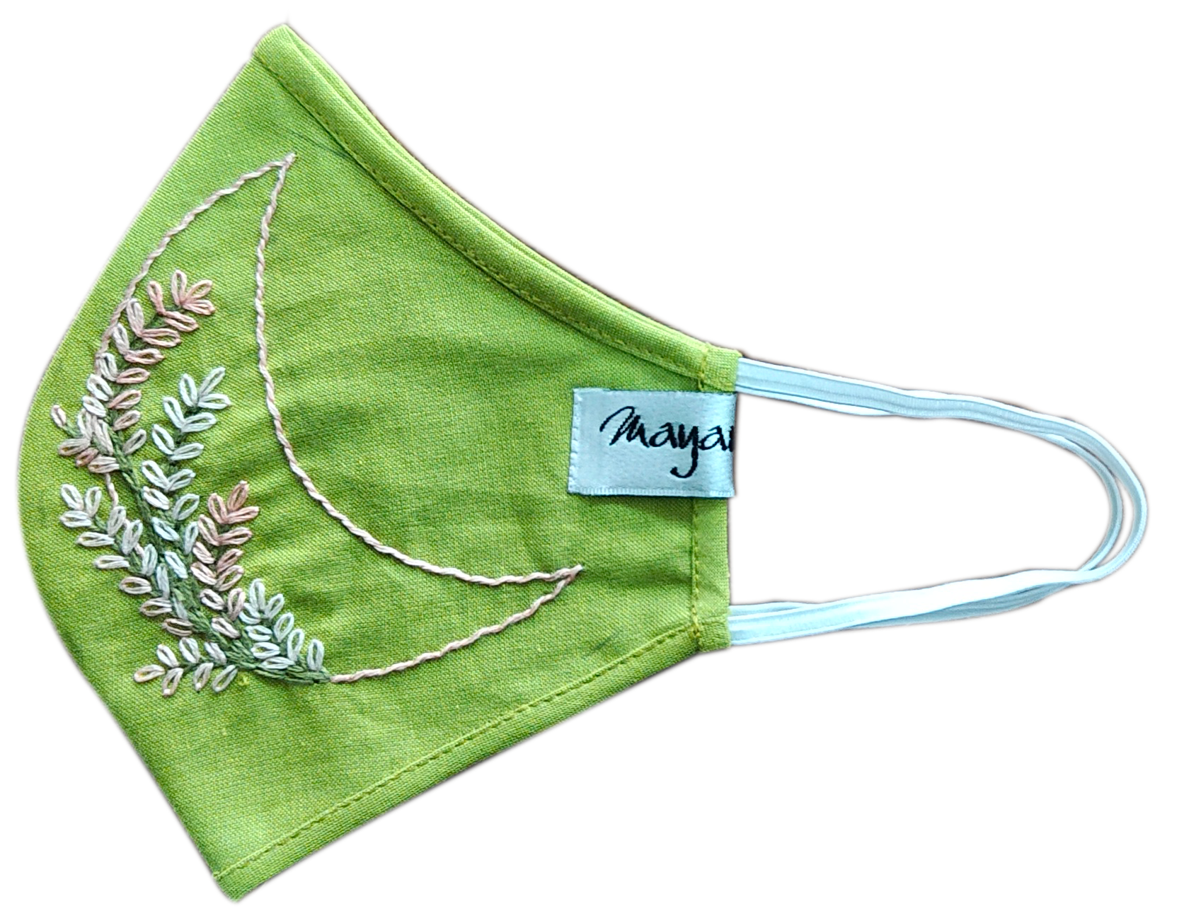 Hand Embroidery Green Linen Mask - MMMASK020