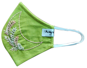 Hand Embroidery Green Linen Mask - MMMASK020
