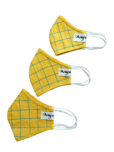 Yellow Linen Details Mask (Set Of 3) - MMMASK025