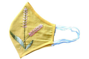 Yellow Cotton Hand Embroidered Mask - MMMASK034