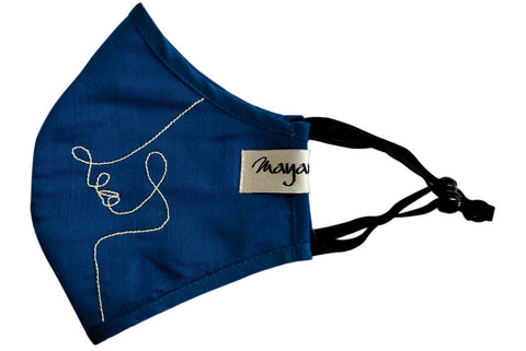 Navy Blue Embroidered Mask - MMMASK062