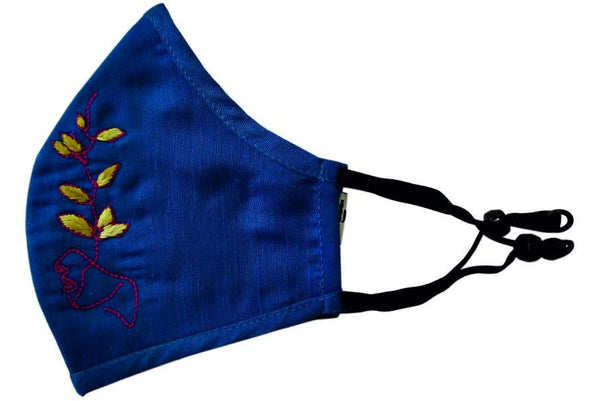 Navy Blue Embroidered Mask - MMMASK064