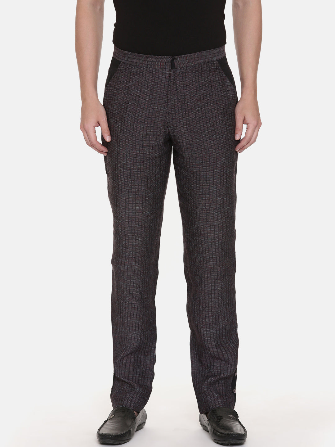 Black Maroon Linen Trousers - MMP0114