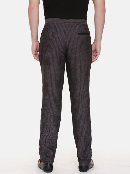 Black Maroon Linen Trousers - MMP0114