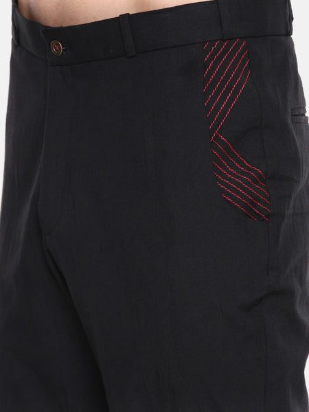 Black Cotton Detail Pant - MMP0122