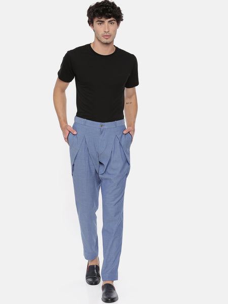 Blue Denim Pleated Cotton Trousers - MMP041