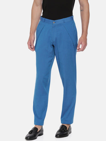 Aqua Blue Pleated Cotton Trousers - MMP044