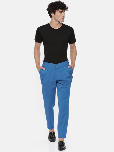 Aqua Blue Pleated Cotton Trousers - MMP044