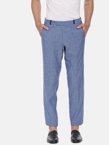 Denim Blue Cotton Fitted Trousers - MMP047