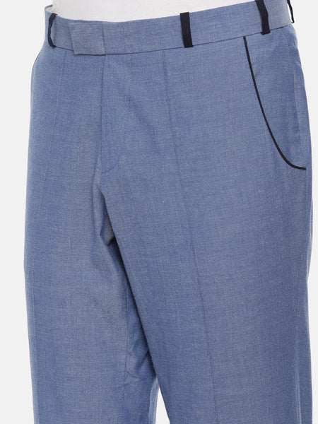 Denim Blue Cotton Fitted Trousers - MMP047