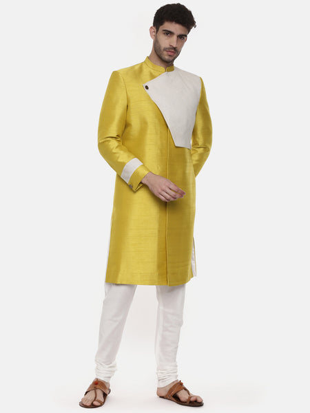 Classic Yellow Silk Slub Sherwani - MMSHR020