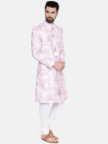 Pink Printed lInen Sherwani - MMSHR040