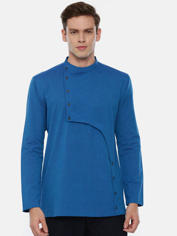 Blue Cotton Cut Away Short Kurta  - MMSK023