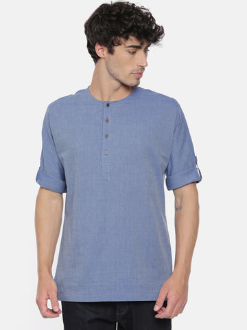 Denim Blue Cotton Short Kurta  - MMSK026