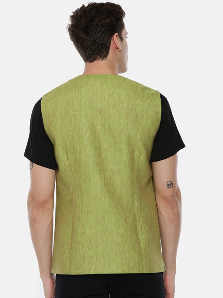 Mustard Green Linen Open Jacket - MMSOJ005