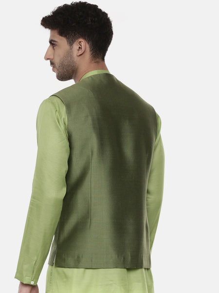 Green Open Silk Jacket - MMSOJ014