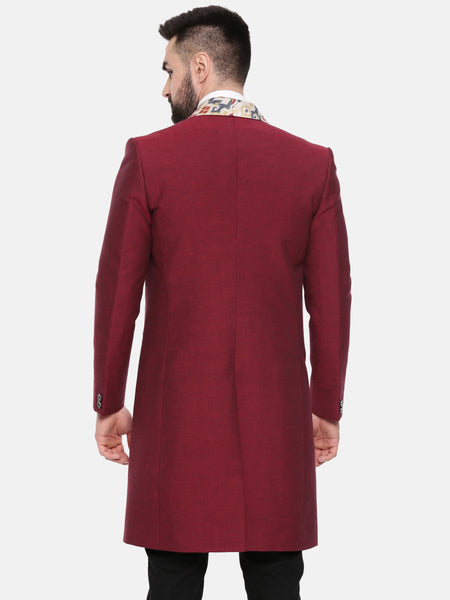 Red Printed Long Trench Coat - MMTC004