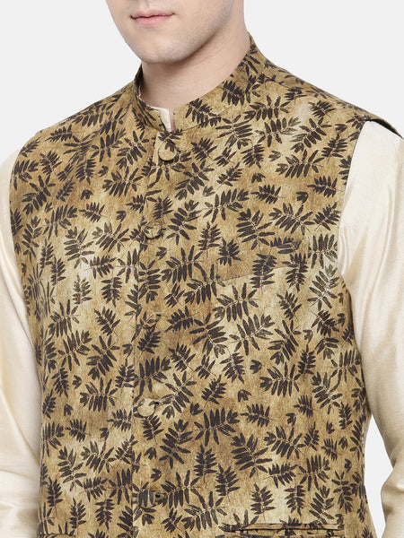 Mustard Digital Print Linen Jacket - MMWC0133