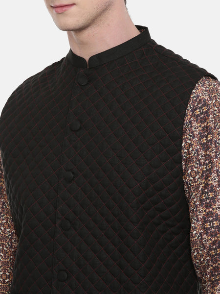 Black Linen Quilted Jacket - MMWC0140
