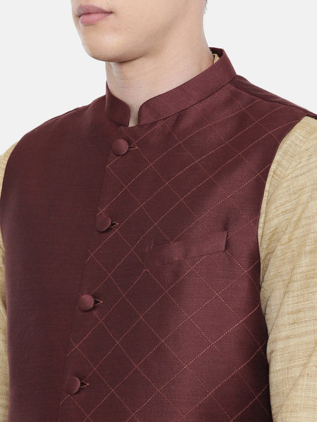 Chocolate Brown Embroidered Silk Jacket - MMWC0150