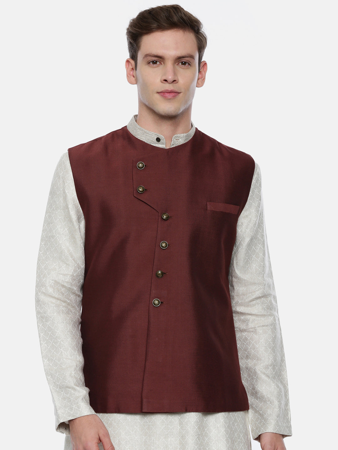 Classic Pattern Silk Brown Modi Jacket - MMWC0177