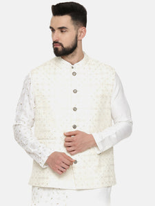 Ivory Chanderi Embroidered Jacket - MMWC0212