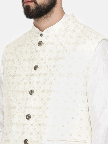 Ivory Chanderi Embroidered Jacket - MMWC0212